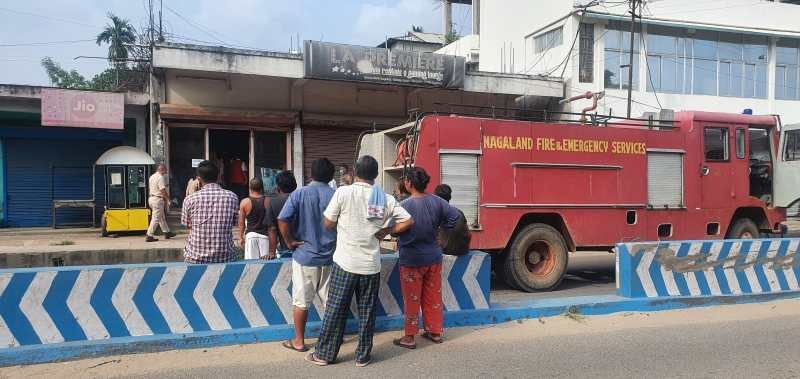 A fire incident was reported at the La Premiere movie rentals and gaming lounge at Circular Road, Dimapur at around 3:00 pm on June 8. Fire and emergency were at site to respond to the situation. (Morung Photo)